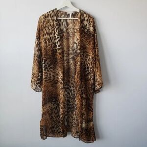 Chelsea28 Swim Cover-Up Kimono Leopard Animal Print Beach Boho Sexy Bohe…
